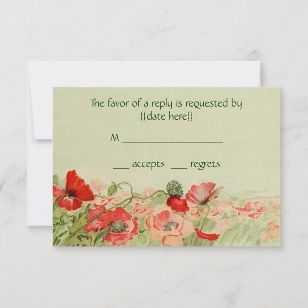 Vintage Wedding RSVP Response, Red Poppy Flowers