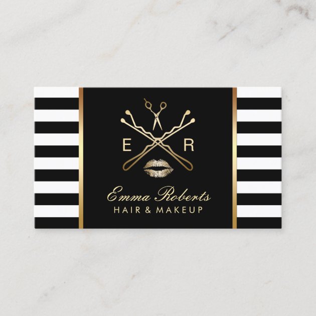 Makeup Artist Hair Stylist Modern Stripes Business Card