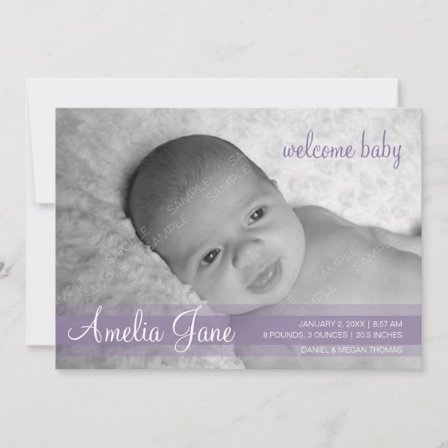 Purple Modern Baby Announcement (front side)