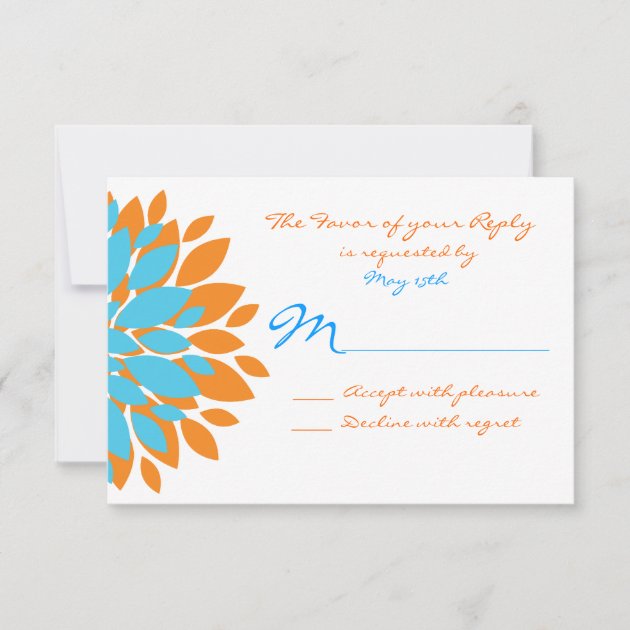 Teal and Orange Simple Flowers Wedding RSVP Cards