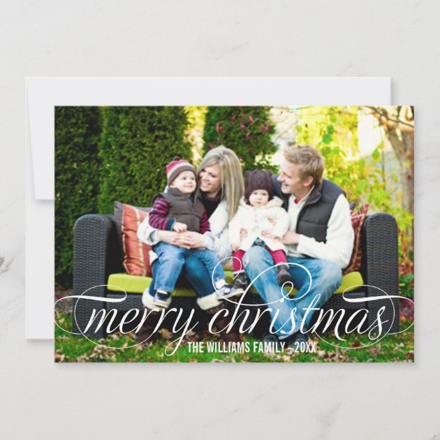 Merry Christmas Photo Card | White Script Overlay (front side)