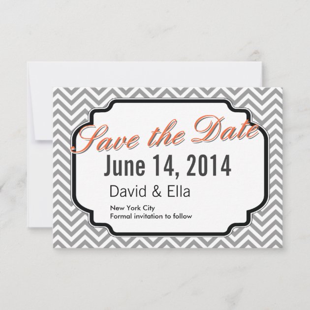 Modern Gray Chevron Stripes Save the Date Cards (front side)