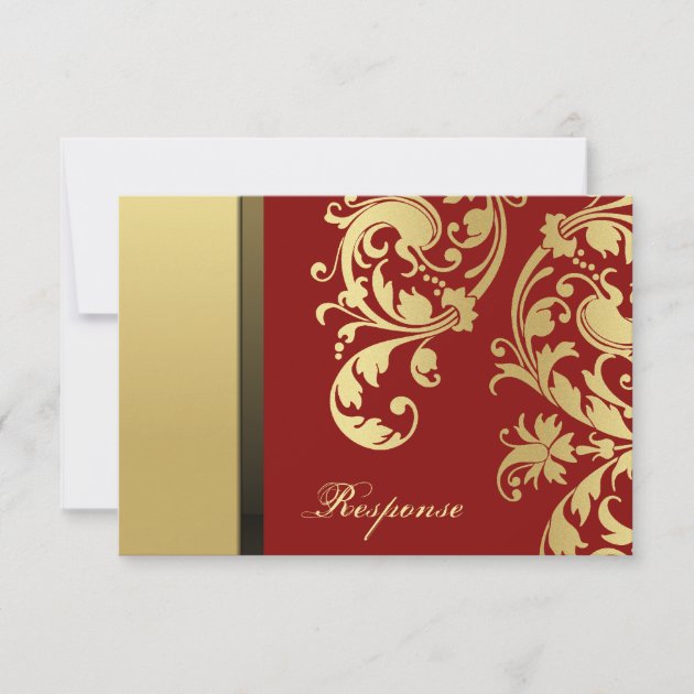 Red Gold Shimmer Floral Wedding Response RSVP
