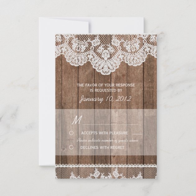 Rustic White Lace and Wood RSVP