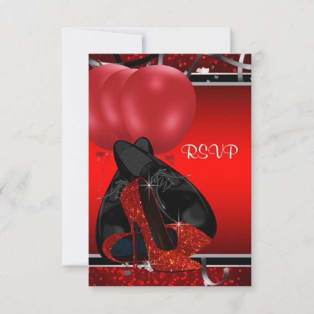 Black and Red High Heels Birthday Party RSVP