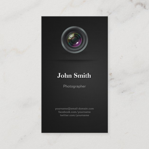 Simple Plain Black - Photographer Cinematographer Business Card (front side)