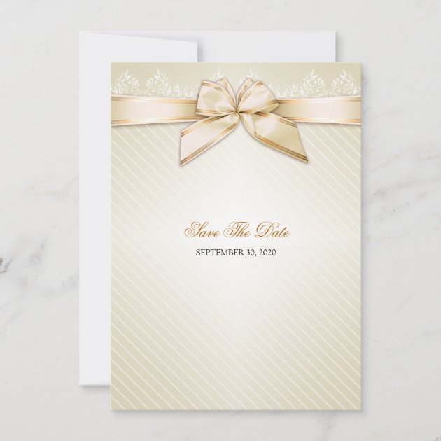 Ivory Ribbon Gold Stripes Wedding Save the Date S3