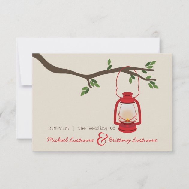 Red Oil Lantern Camping / Outdoor Wedding R.S.V.P. RSVP Card
