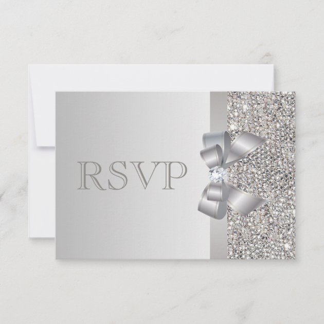 Silver Sequins, Bow & Diamond RSVP Wedding (front side)