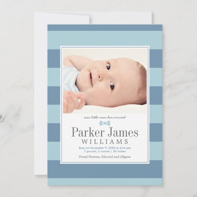 Photo Birth Announcement Card | Our Little Man (front side)