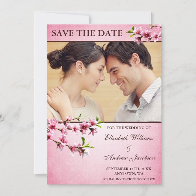 Pink Cherry Blossoms Vintage Photo Save the Date (front side)
