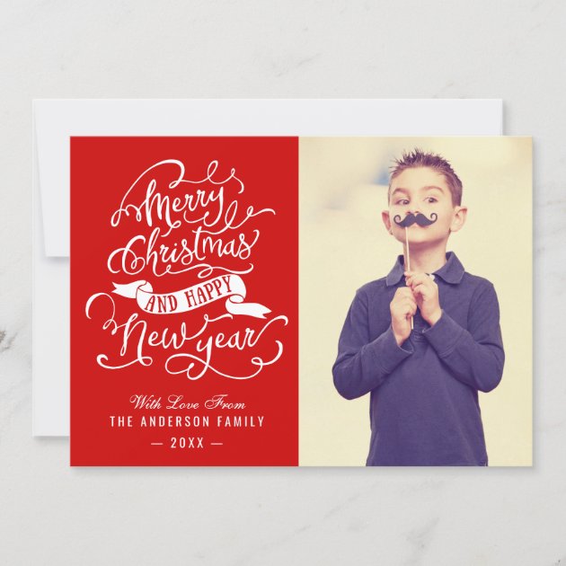 Modern Merry Christmas Typography Greeting Photo Holiday Card (front side)