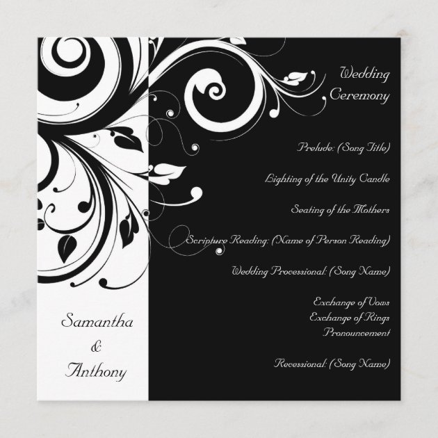 Black + White Reverse Swirl Wedding Program
