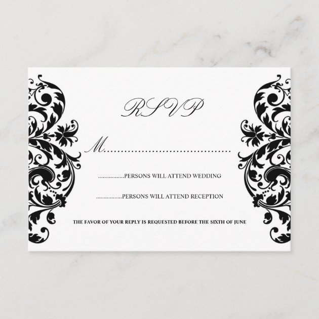 Black and White Damask Wedding RSVP Cards