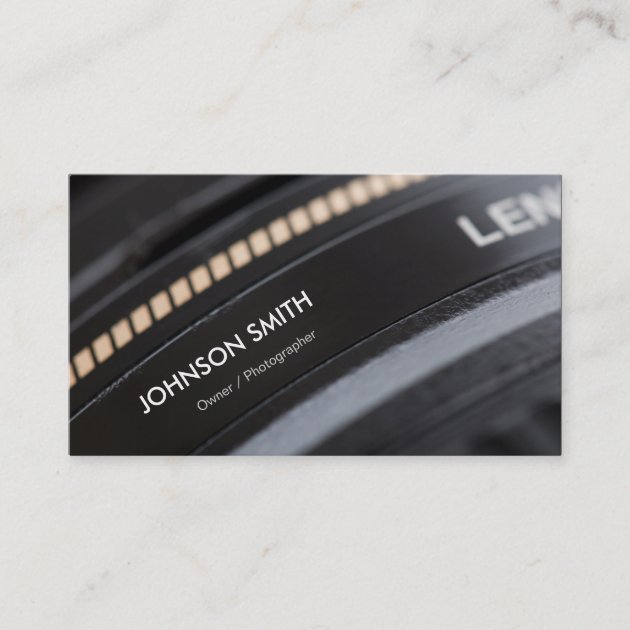 Camera Lens Store - Black and White Photographer Business Card (front side)