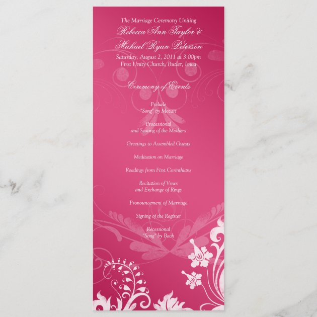 Vintage Floral Pink and White Wedding Program