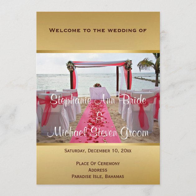 Rose Petals On The Red Carpet Wedding Program Card