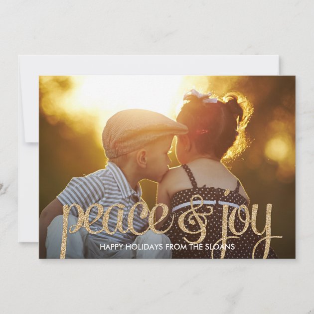 Shiny Peace & Joy Holiday Photo Card