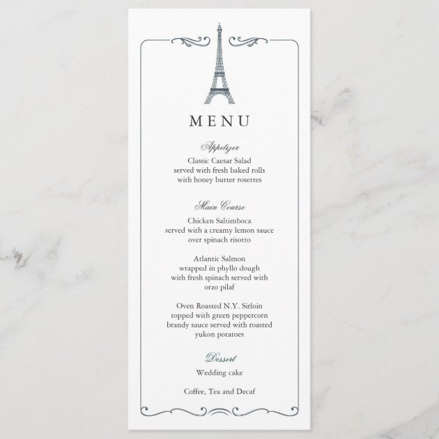Eiffel Tower Elegant Wedding Menu Card