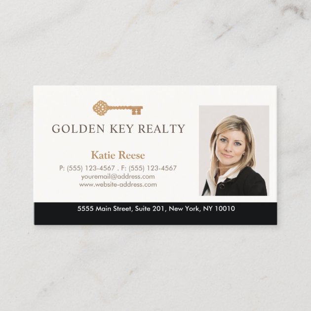 Gold Key Real Estate Agent Photo Business Card (front side)