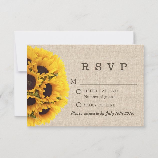 Elegant Sunflowers Burlap Wedding RSVP