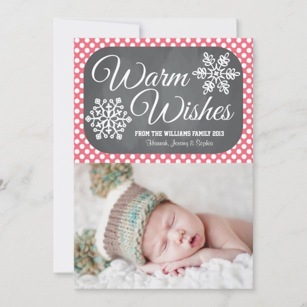 Pink Dot Chalkboard Snowflake Holiday Photo Card (front side)