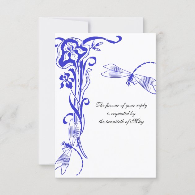 Iris & Dragonfly Royal Blue Wedding Reply RSVP Card