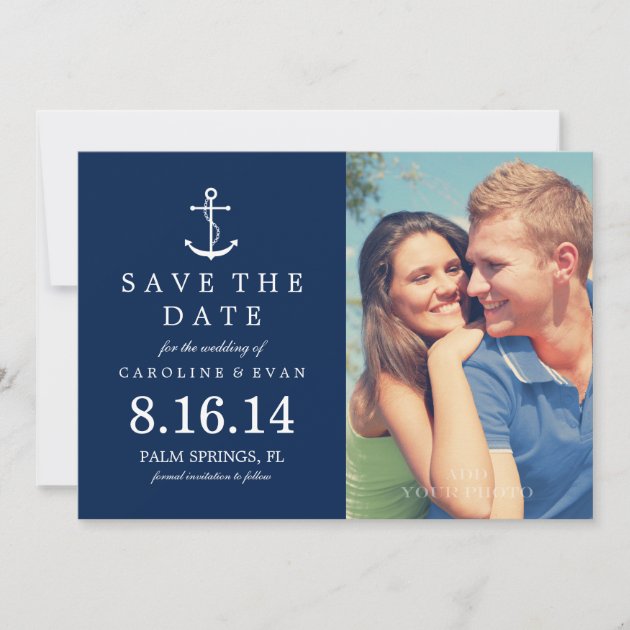 Blue Anchor Photo Wedding Save the Date (front side)