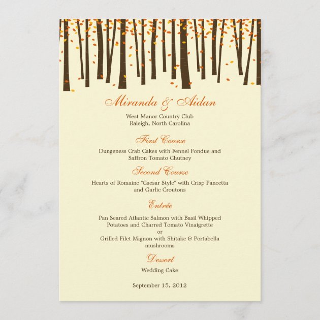 Forest Trees Wedding Menu Card - Orange -