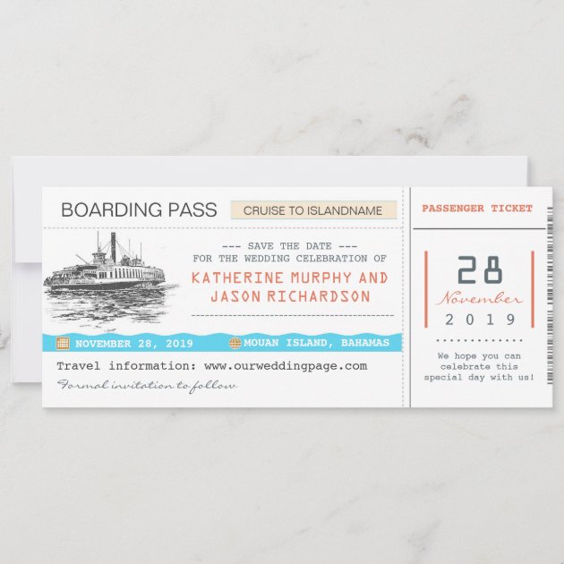 cruise boarding pass save the date tickets