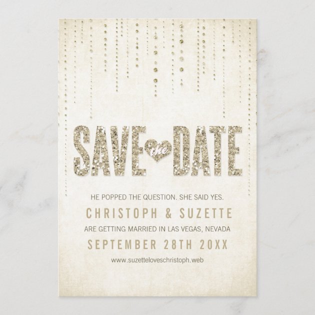 Gold Glitter Look Save The Date Announcement