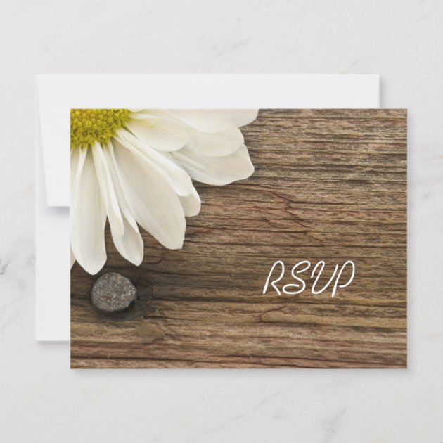 White Daisy and Barn Wood Country Wedding RSVP