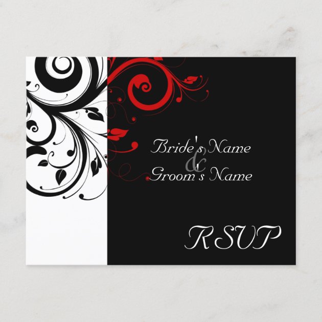 Black +White Red Swirl Wedding Matching RSVP