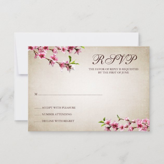 Pink Cherry Blossoms Vintage Tan Response Card