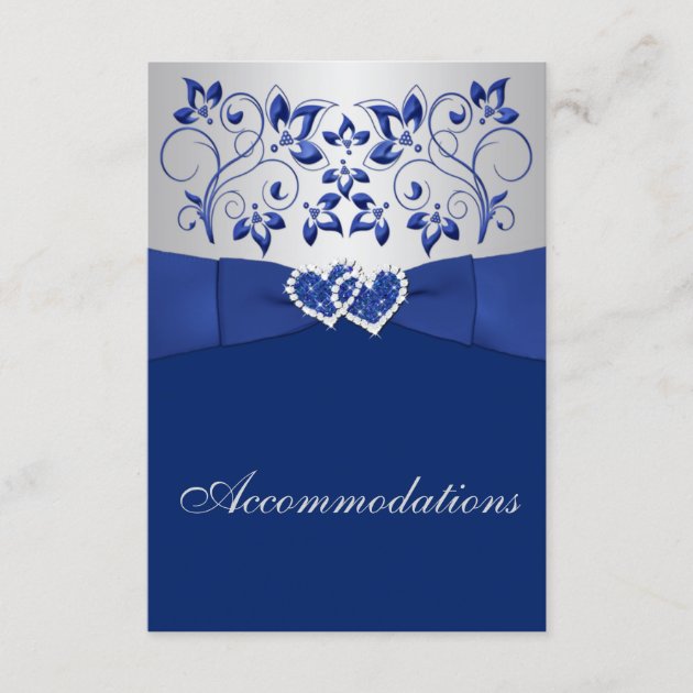 Royal Blue, Silver Floral, Hearts Enclosure Card