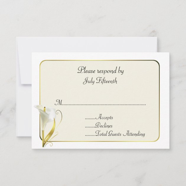 White and Ivory with Calla Lily Wedding RSVP Card