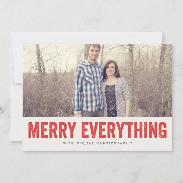 Red Merry Everything Christmas Photo Flat Cards (front side)
