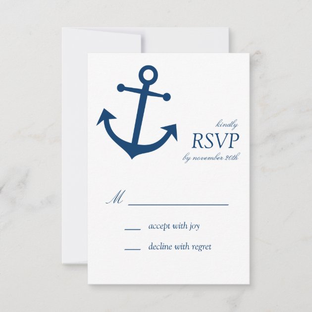 Nautical Boat Anchor RSVP Cards (Navy Blue) (front side)