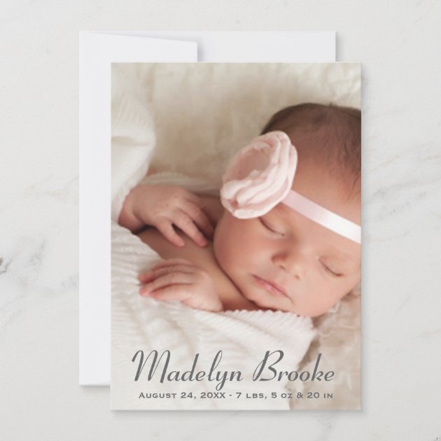 Photo Birth Announcement Card | Pink Polka Dots (front side)