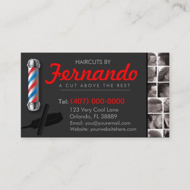 Barbershop Business Card-Barber pole, clippers com Business Card (front side)