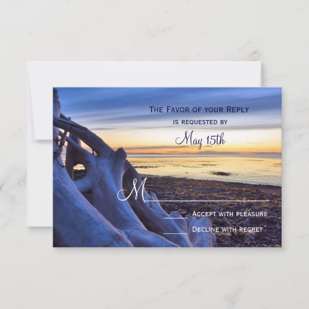 Sunset on Beach Evening Wedding RSVP Cards (front side)