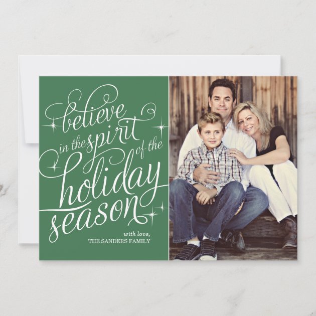 Twinkle Green Script Holiday Photo Card