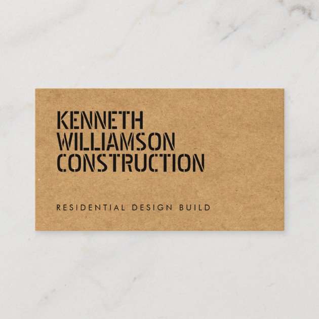 Bold Stenciled Particle Board Construction Business Card (front side)