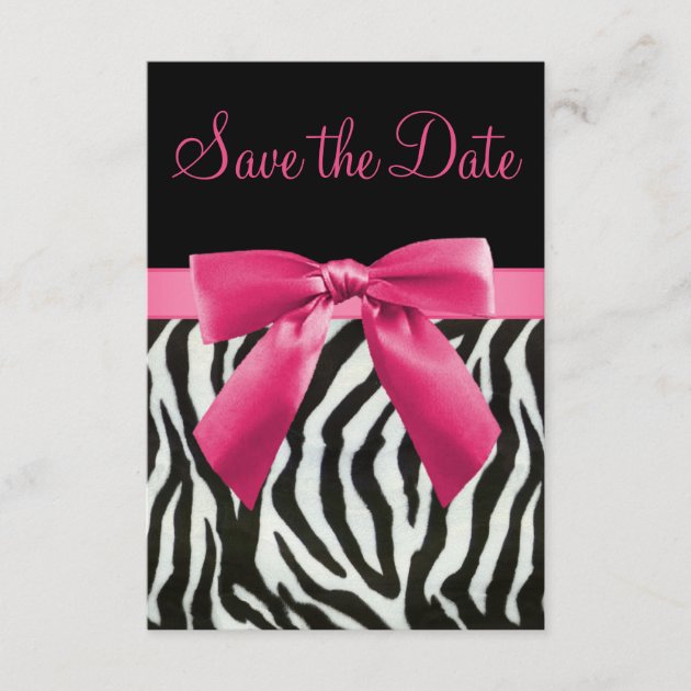 Zebra Stripes & Pink Printed Bow Save the Date