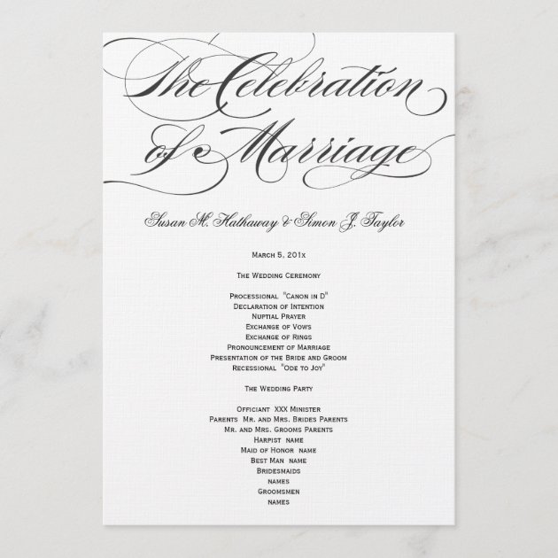 Elegant Script  Wedding Program - Black
