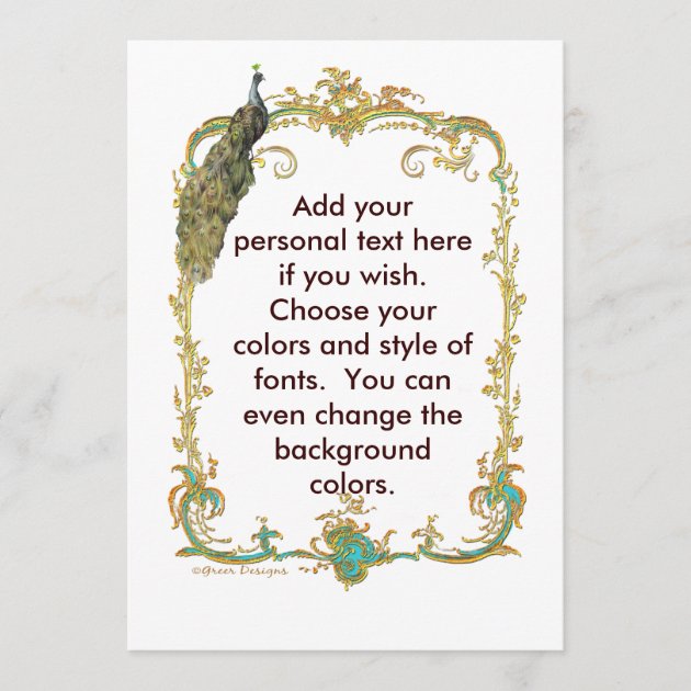 Peacock with Gold Frame Ornate Stationery Note Card