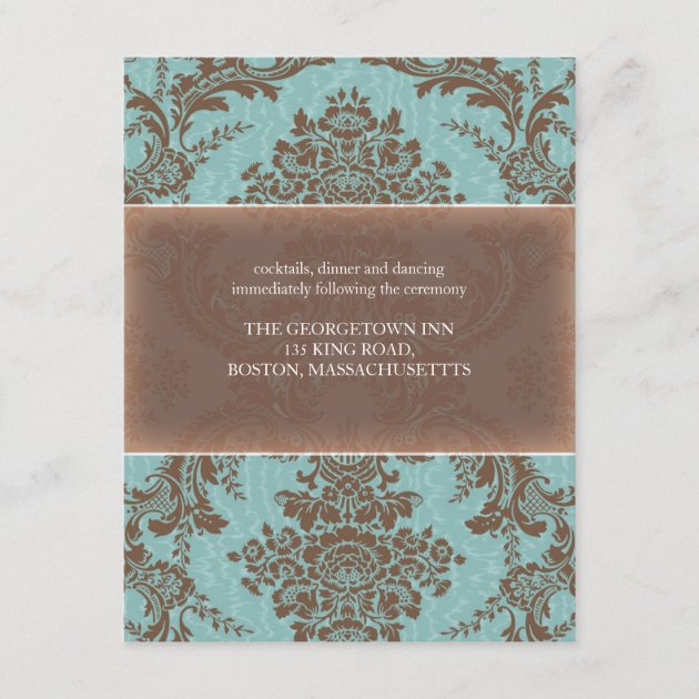 Blue Elegant Damask reception card