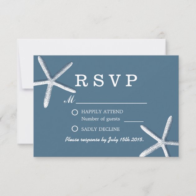 Classy Navy Blue Starfish Beach Wedding RSVP