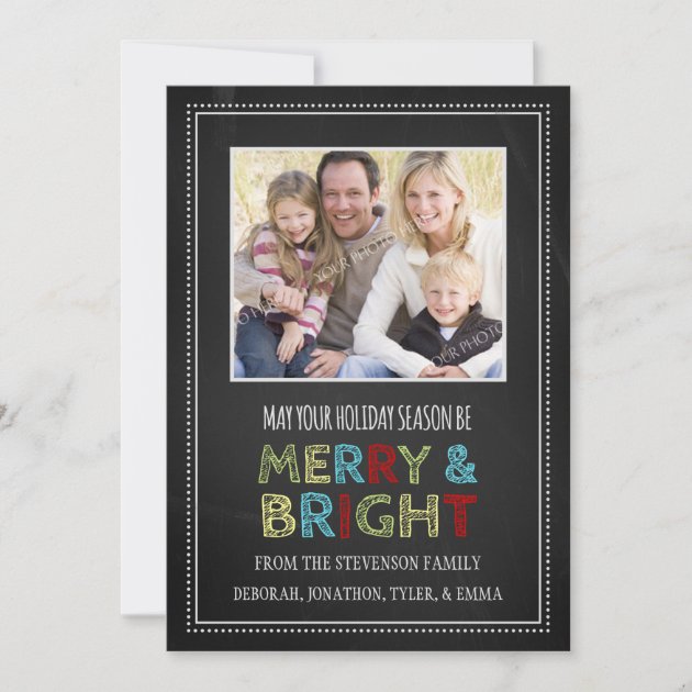 Merry and Bright Christmas Photo Card Chalkboard