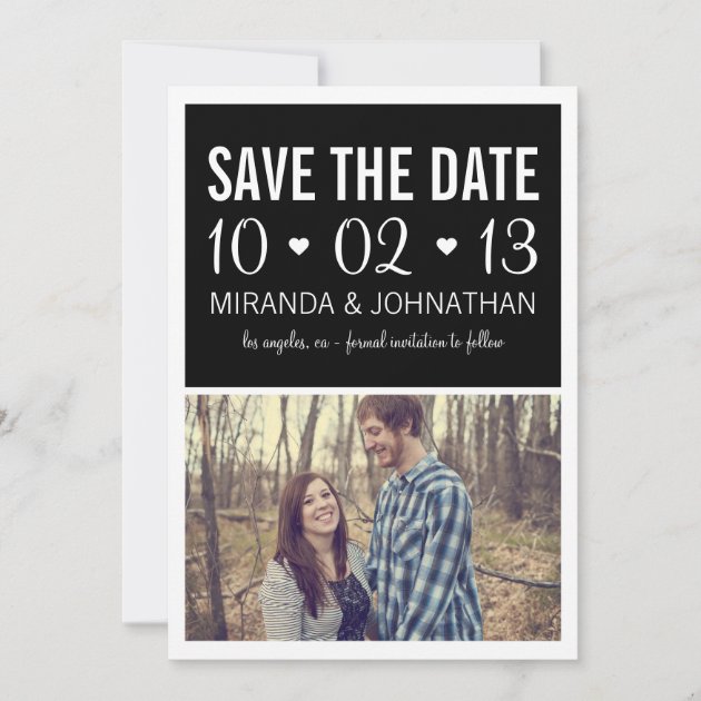 Black Hearts Photo Strip Save The Date Invites (front side)